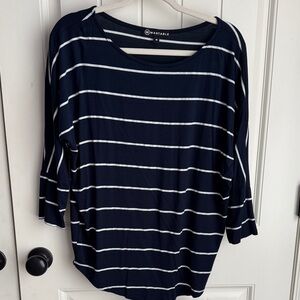 Wanable Navy and White Striped Long Sleeve Women's Tee Size Medium